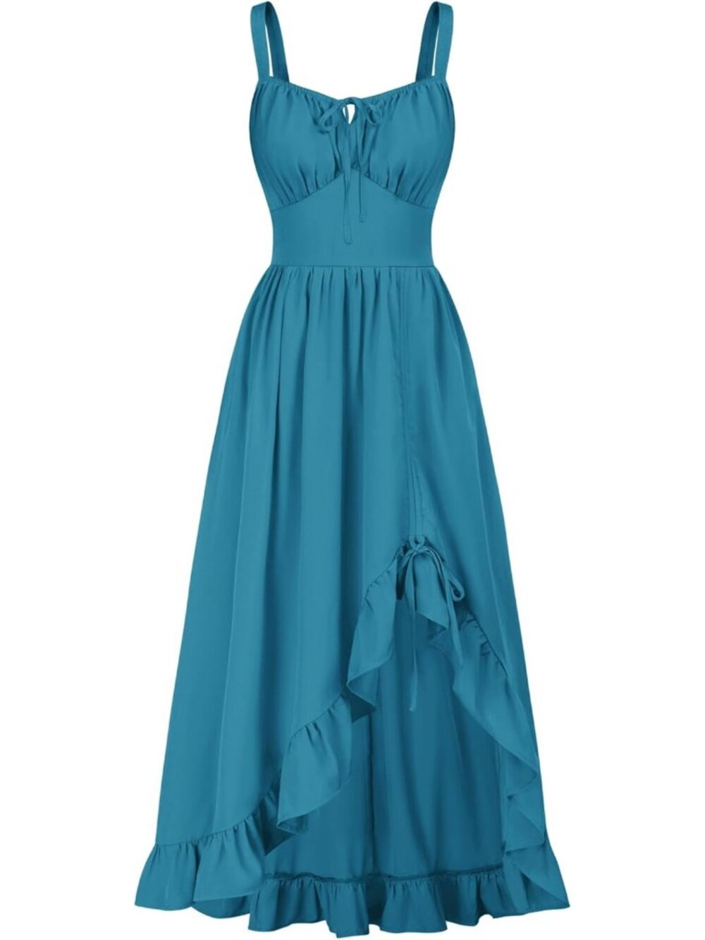 Women's Peacock Blue Sleeveless Renaissance Corset Flowy Milkmaid Costumes Dress